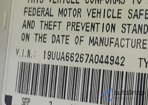 2007 Acura Tl 3.2 z USA, uszkodzony, nr VIN 19UUA66267A044942